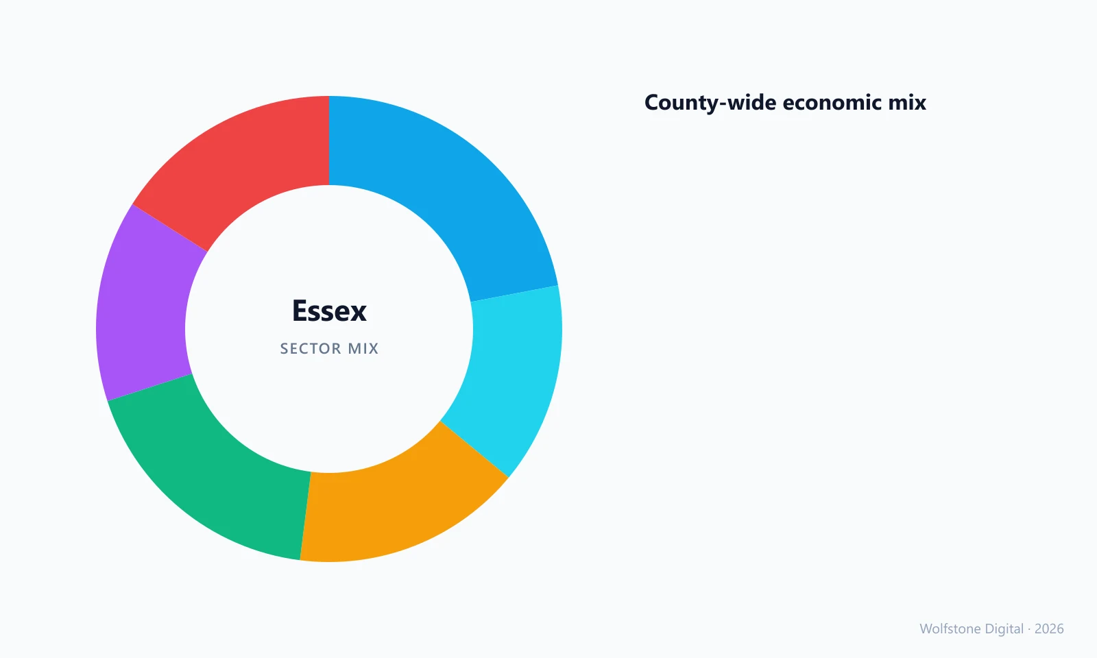 Essex sector mix infographic — local economic breakdown by industry, by Wolfstone Digital